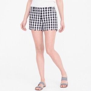 J.Crew Gingham Scalloped Tailored High Rise Shorts Black White Plaid 10
